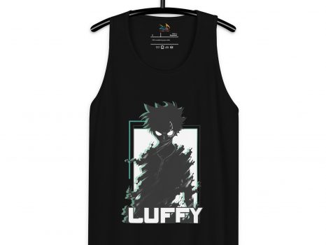 Shadowed Vigilance: LUFFY Anime Glitch Design Men’s premium tank top